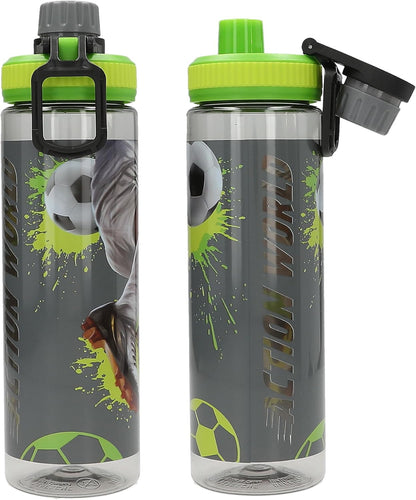 Depesche Action World 14187 Football Drinking Bottle Tritan XL Transparent Green and Grey with Football Motif, Drinking Cap and Handle, Capacity Approx. 700 ml