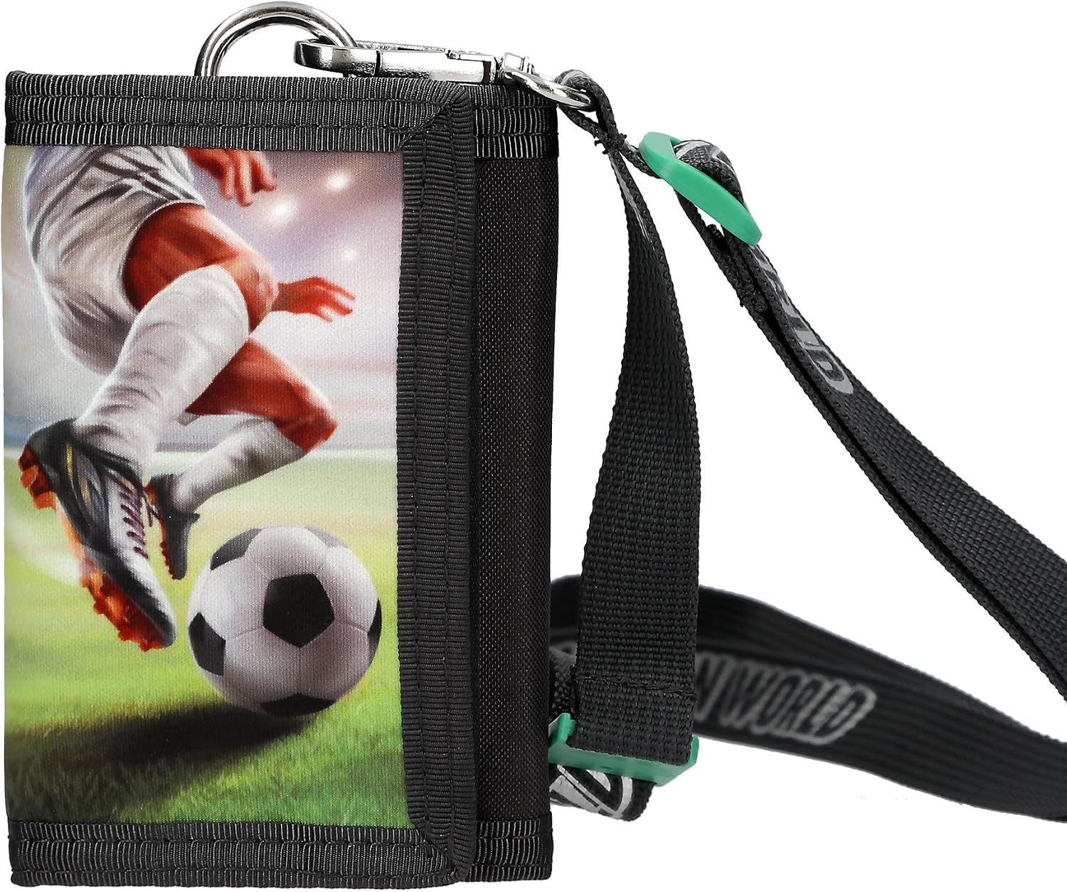 Depesche 14294 Action World Football Wallet in Black with Football Motif, Wallet with Fastening, Snap Hook and Lanyard Strap