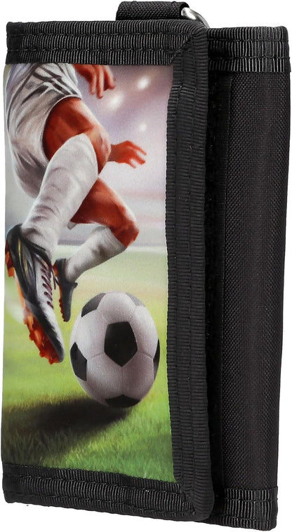 Depesche 14294 Action World Football Wallet in Black with Football Motif, Wallet with Fastening, Snap Hook and Lanyard Strap