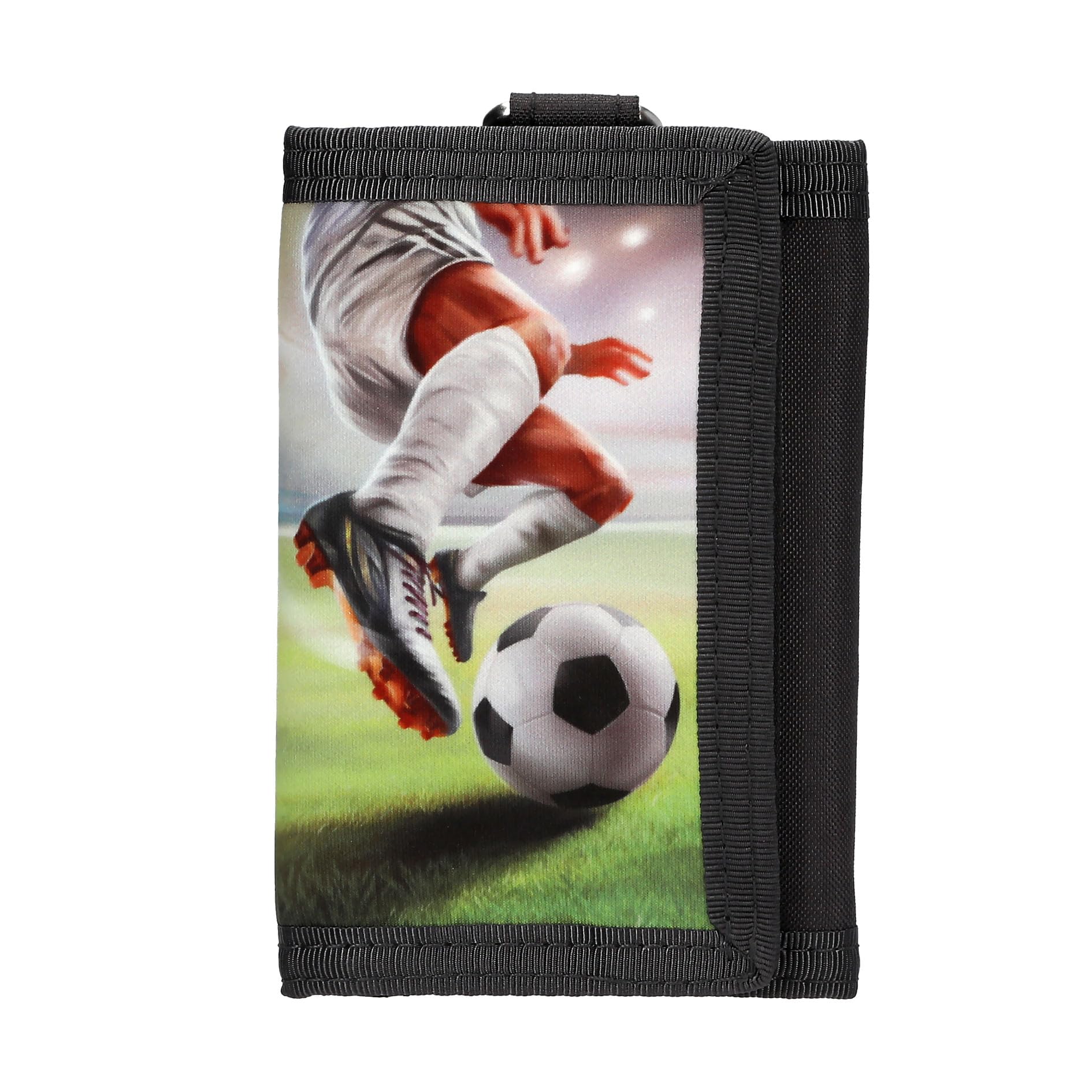 Depesche 14294 Action World Football Wallet in Black with Football Motif, Wallet with Fastening, Snap Hook and Lanyard Strap
