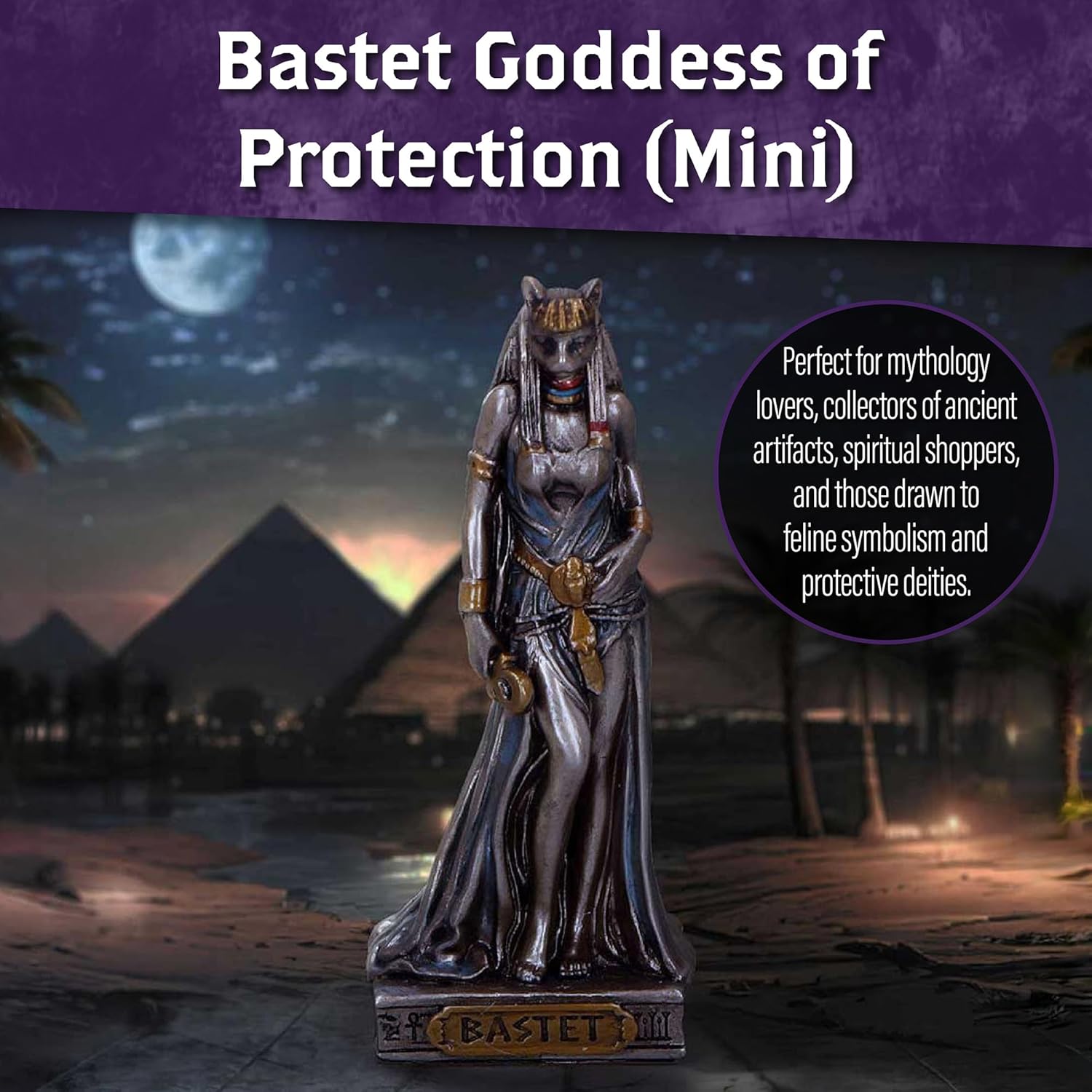 Nemesis Now Bastet Goddess of Protection (Mini) 8.2cm – Egyptian Cat Goddess Resin Figurine, Bronze Mini Statue, Ancient Egyptian Mythology Decor