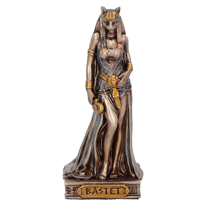 Nemesis Now Bastet Goddess of Protection (Mini) 8.2cm – Egyptian Cat Goddess Resin Figurine, Bronze Mini Statue, Ancient Egyptian Mythology Decor