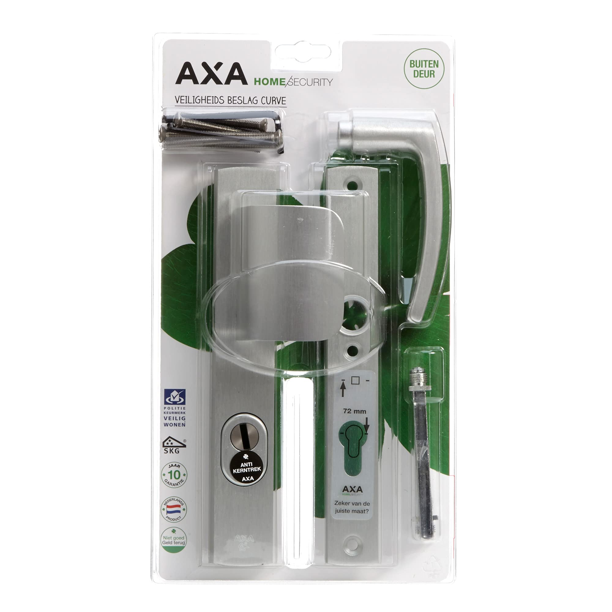 Axa Veiligheids Deurbeslag Set - Curve Plus - Deurkruk Aluminium - Smal D-Duwer + Kruk - Pc72 - Anti-Kerntrek - Omkeerba