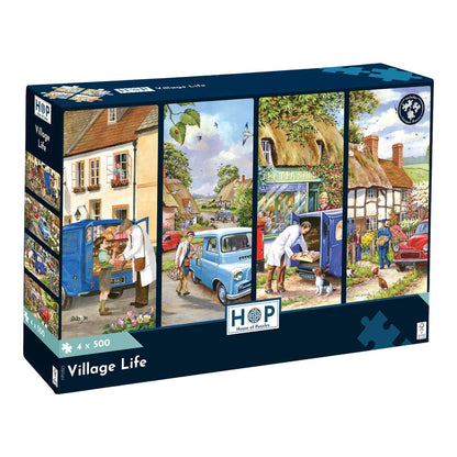 The House of Puzzles | Village Life Jigsaw Puzzles | 500 Piece | Towns and Villages Theme | FSC Certified Board | Multi-Pack | 4 Puzzles