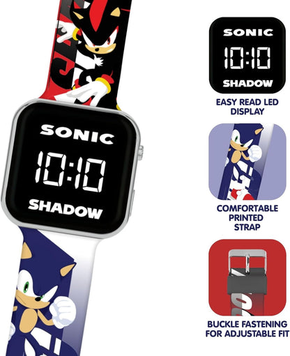 Accutime Sonic and Shadow The Hedgehog LED Display Watch with Silicone Character Strap for Kids