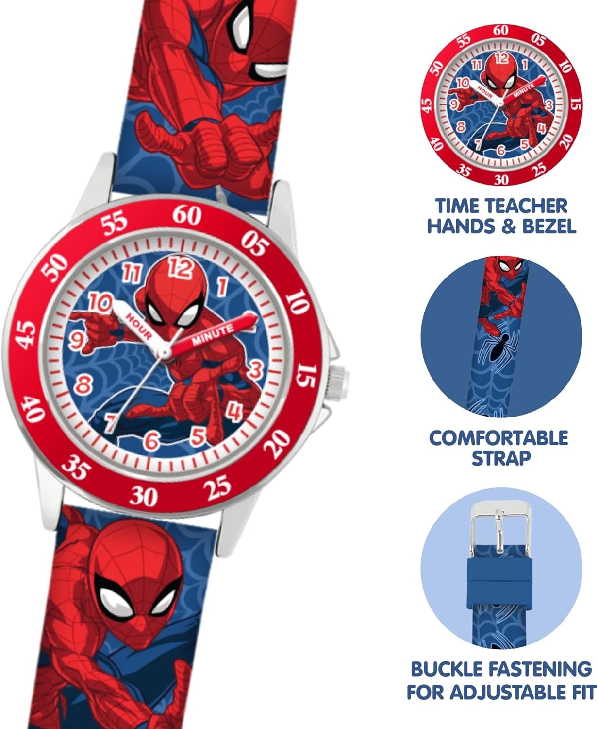 Spiderman Dial Quartz Watch with Silicone Character Strap for Kids