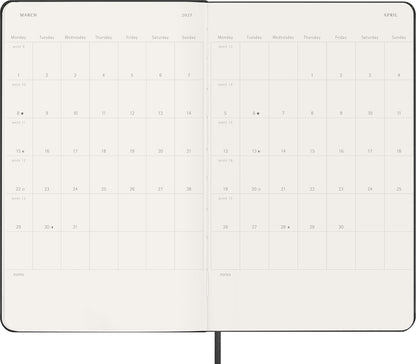 Moleskine Weekly Planner 2027, Hard Cover 12 Month Diary with Space for Notes and Elastic Closure, Large 13 X 21 Cm, Black