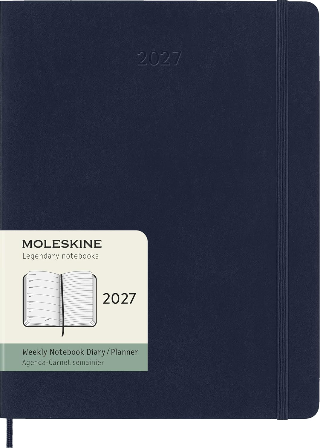 Moleskine Weekly Planner 2027, Soft Cover 12 Month Diary with Space for Notes and Elastic Closure, XL 19x25 Cm, Sapphire Blue