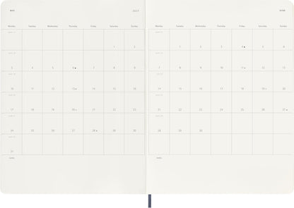 Moleskine Weekly Planner 2027, Soft Cover 12 Month Diary with Space for Notes and Elastic Closure, XL 19x25 Cm, Sapphire Blue