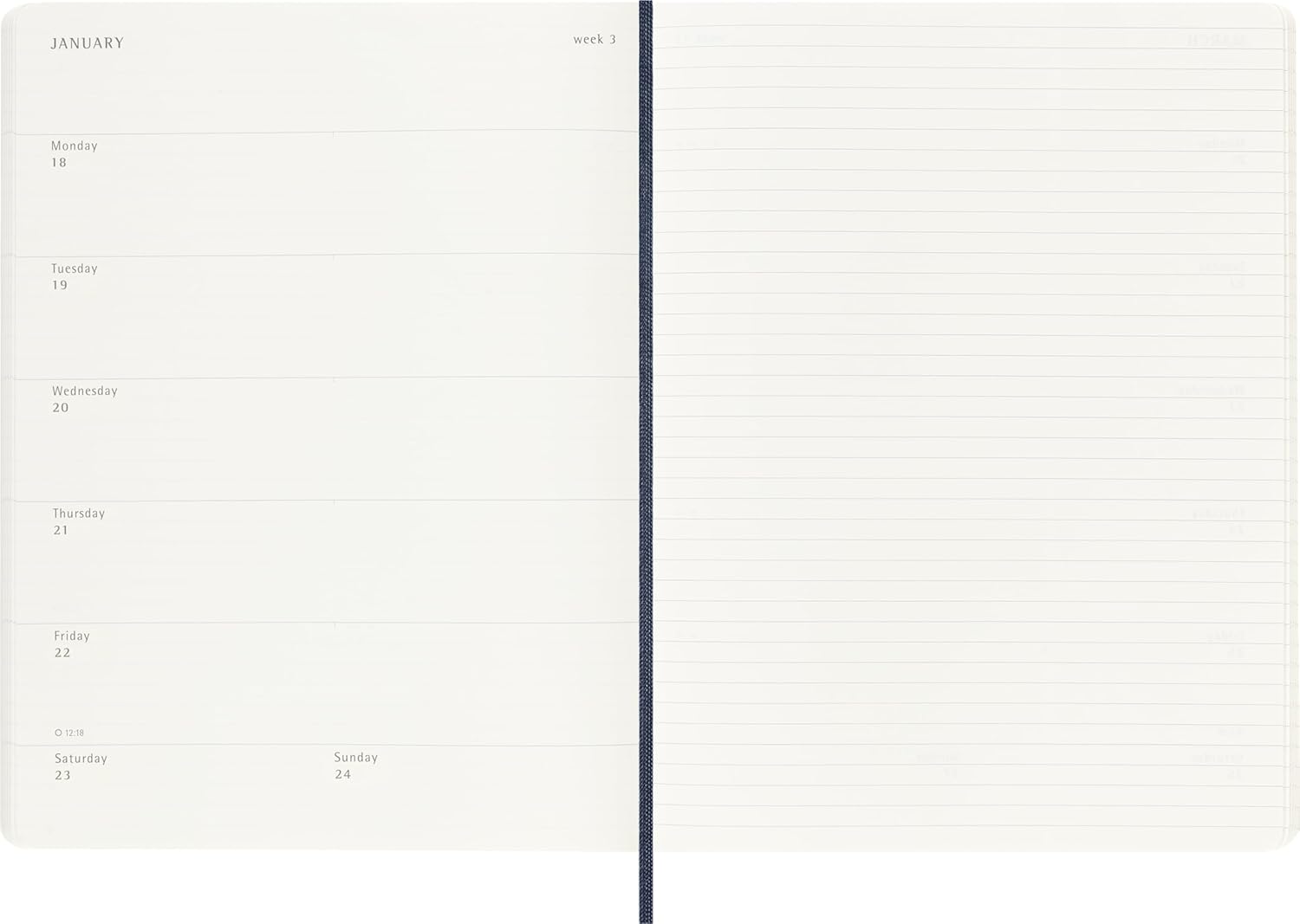 Moleskine Weekly Planner 2027, Soft Cover 12 Month Diary with Space for Notes and Elastic Closure, XL 19x25 Cm, Sapphire Blue