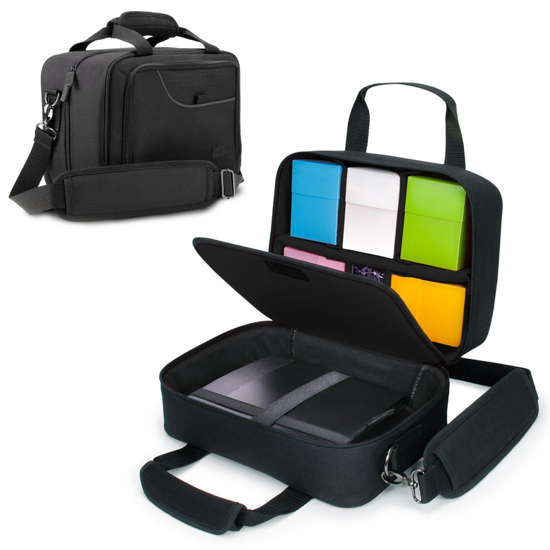 USA Gear Kartendeck-Aufbewahrungstasche, kompatibel mit TCG- und CCG-Kartenspielen – Kartenschutztasche mit Riemen, Anpassbarer Innenraum – Passend für Boxen und lose Karten – Schwarz