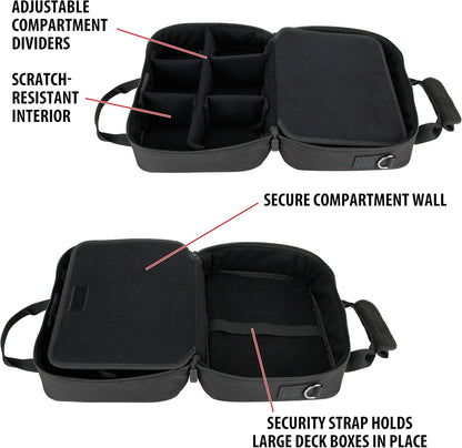 USA Gear Kartendeck-Aufbewahrungstasche, kompatibel mit TCG- und CCG-Kartenspielen – Kartenschutztasche mit Riemen, Anpassbarer Innenraum – Passend für Boxen und lose Karten – Schwarz