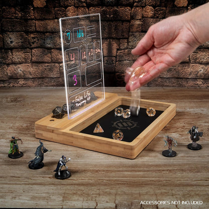 ENHANCE Tabellone LED Scrivibile Vaschetta Porta Dadi per Giochi da Tavolo Tray per Lancio Dadi con 7 Colori LED, Controllo Touch 4 Pennarelli, Base in Bamb Eco Ideale per Game Night, MTG e RPG