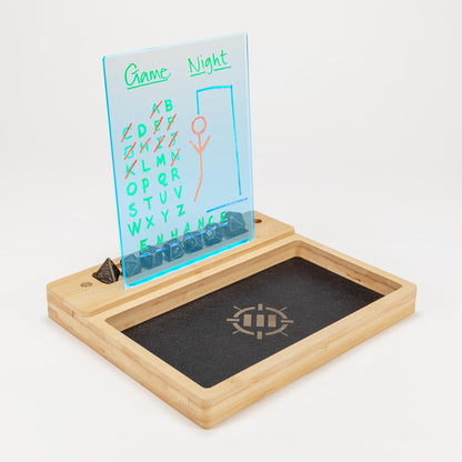 ENHANCE Tabellone LED Scrivibile Vaschetta Porta Dadi per Giochi da Tavolo Tray per Lancio Dadi con 7 Colori LED, Controllo Touch 4 Pennarelli, Base in Bamb Eco Ideale per Game Night, MTG e RPG
