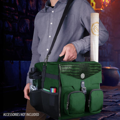 ENHANCE Brettspiel-Umhängetasche - Collector’s Edition Aufbewahrung mit Schultergurt & Zubehörfächern für Würfel, Karten un mehr - Verstärkte Tasche schützt Tabletop-Spiele (Drachen Grün