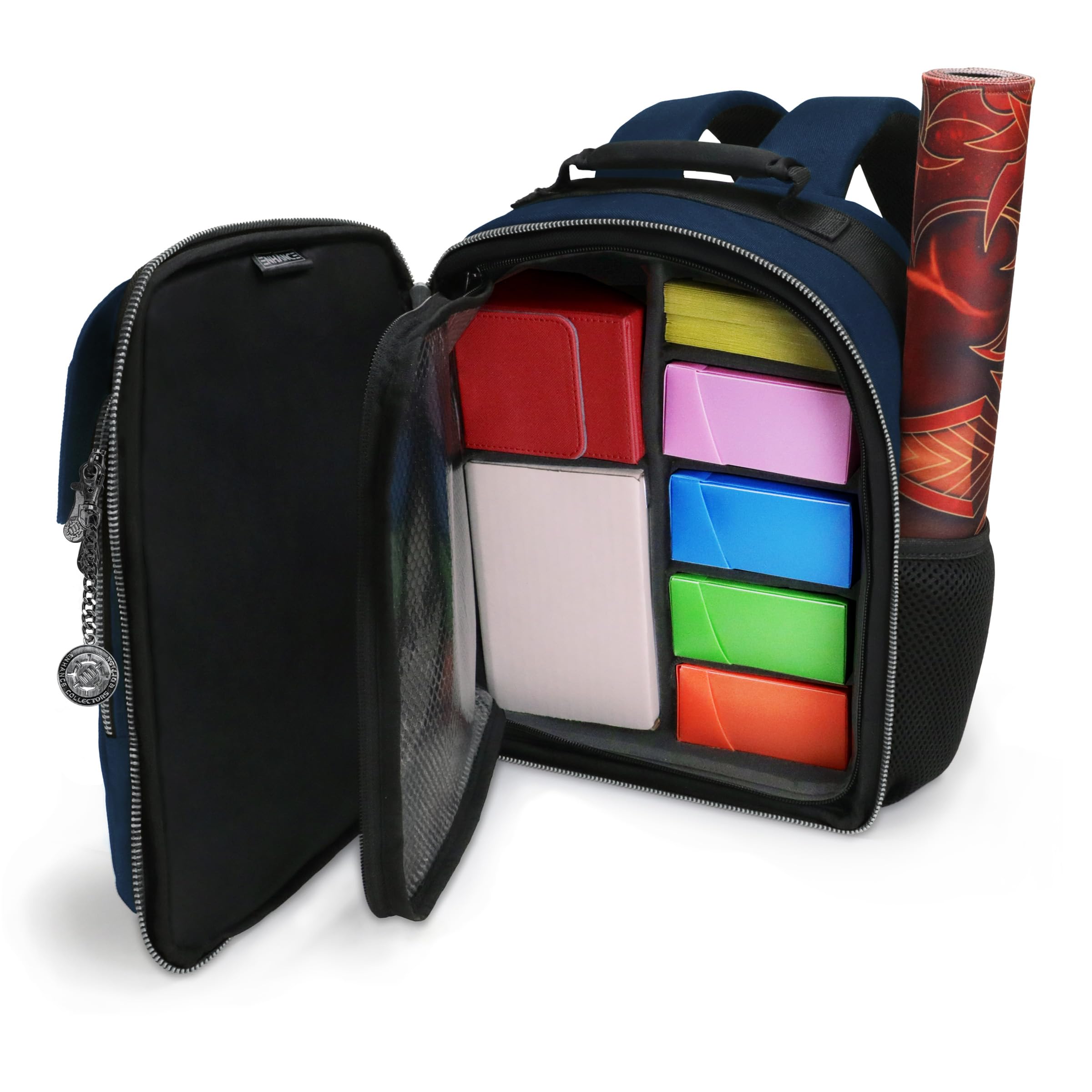 ENHANCE Collector's Edition Kleine Karten-Rucksack - Karten-Protektor Bildschirm, Aufbewahrung, Deckboxen - TCG Rucksack mit Spielmattenhalter, Kompatibel mit Magic the Gathering (Drachen Blau