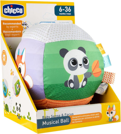 Chicco Electronic Music Ball, Melodies and Sounds, Soft Ball with Fabrics and Labels, for Corching, Light Game Mirror, Washing Machine, Kids Games 3 Months, 3 Years