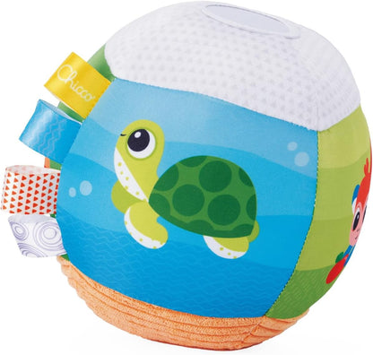 Chicco Electronic Music Ball, Melodies and Sounds, Soft Ball with Fabrics and Labels, for Corching, Light Game Mirror, Washing Machine, Kids Games 3 Months, 3 Years