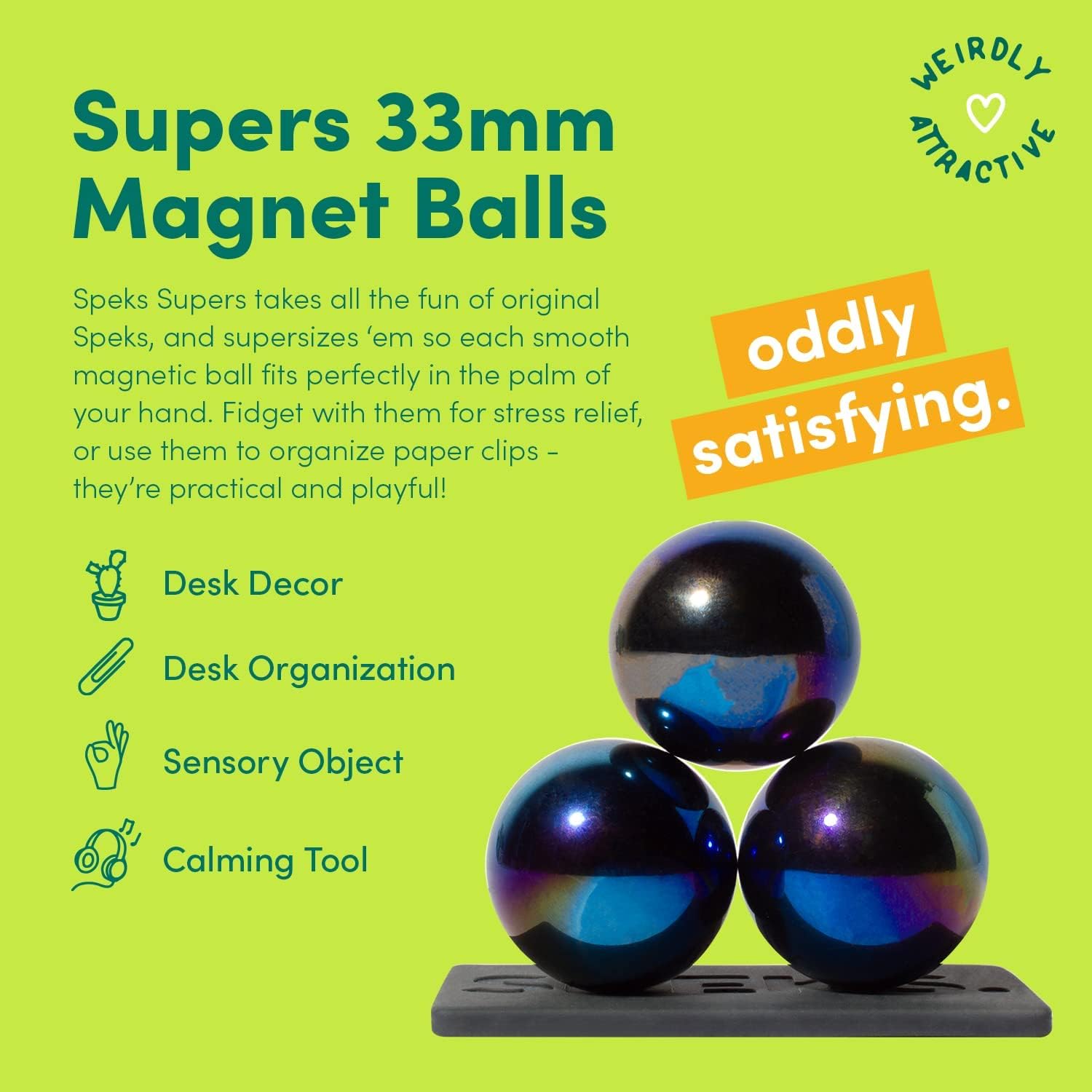Speks Supers Magnetic Balls Fidget Toy for Adults and Teens 14+ | Stress Relief, Desk Toy | Set of 3 | Oil Slick