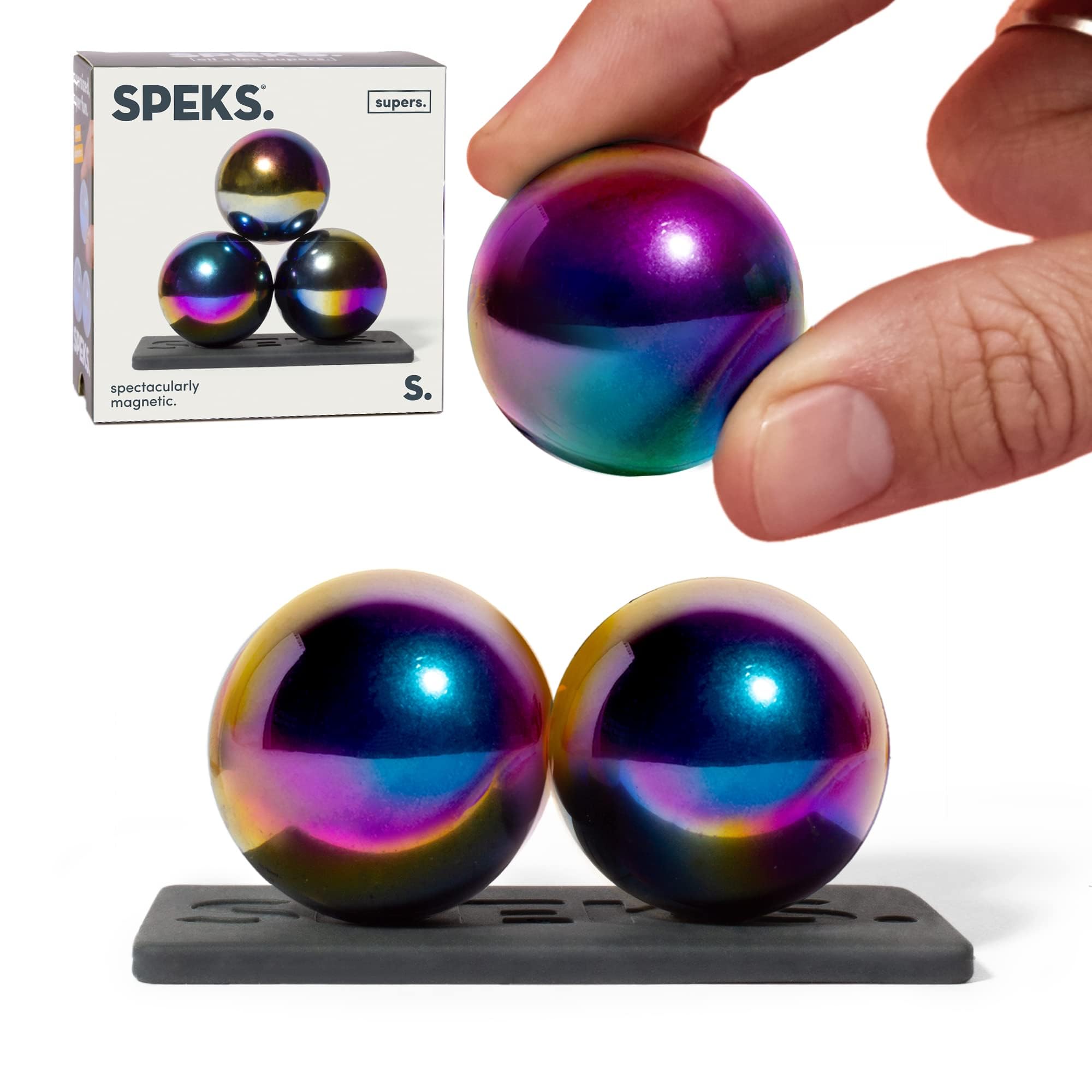 Speks Supers Magnetic Balls Fidget Toy for Adults and Teens 14+ | Stress Relief, Desk Toy | Set of 3 | Oil Slick