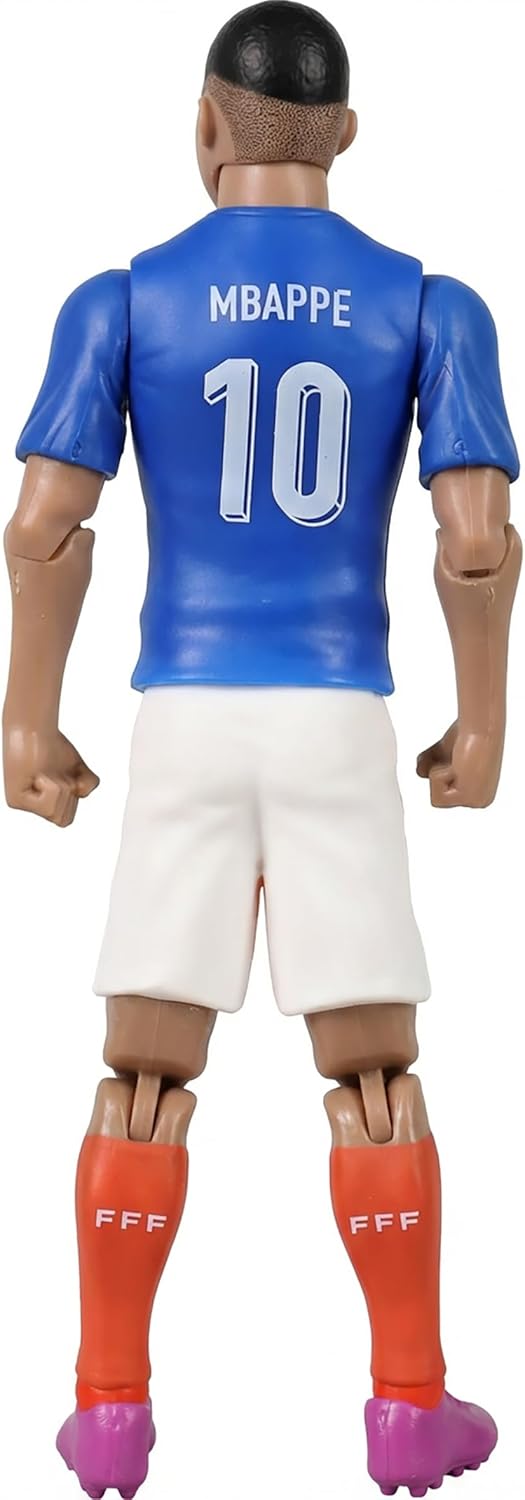 Megableu - FFF Figure Killian Mbappé No. 10 - 20 cm - Large Realistic & Articulated Football Figure with 10 Points - Officially Licensed Product of the French Team - Football with Ball