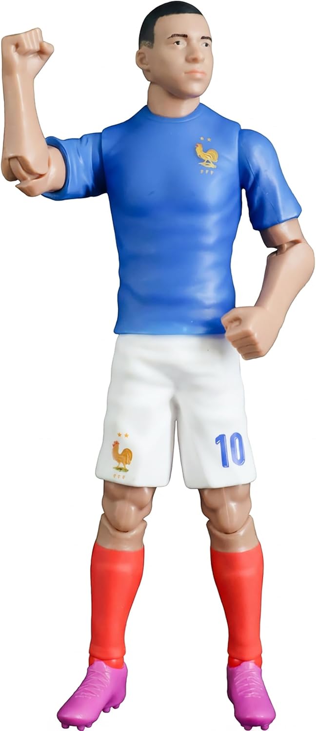 Megableu - FFF Figure Killian Mbappé No. 10 - 20 cm - Large Realistic & Articulated Football Figure with 10 Points - Officially Licensed Product of the French Team - Football with Ball