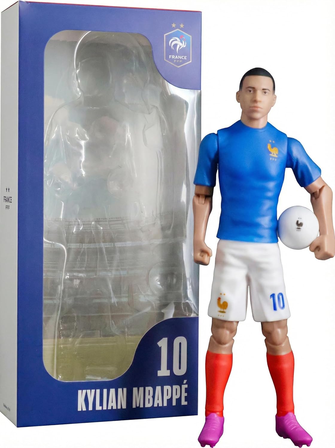 Megableu - FFF Figure Killian Mbappé No. 10 - 20 cm - Large Realistic & Articulated Football Figure with 10 Points - Officially Licensed Product of the French Team - Football with Ball