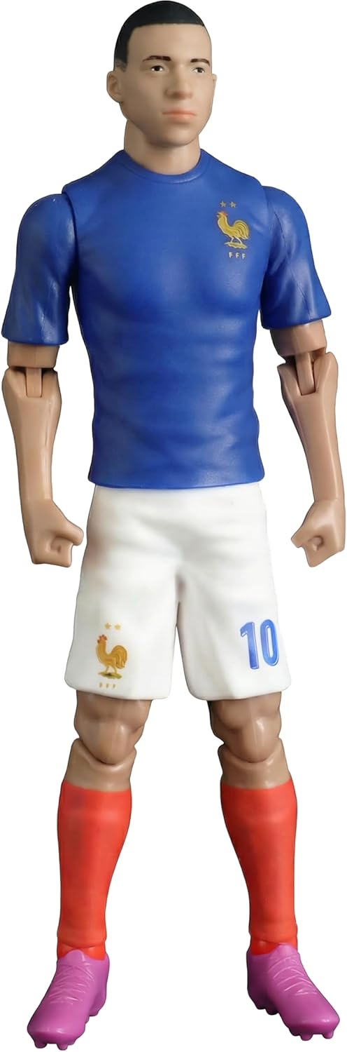 Megableu - FFF Figure Killian Mbappé No. 10 - 20 cm - Large Realistic & Articulated Football Figure with 10 Points - Officially Licensed Product of the French Team - Football with Ball