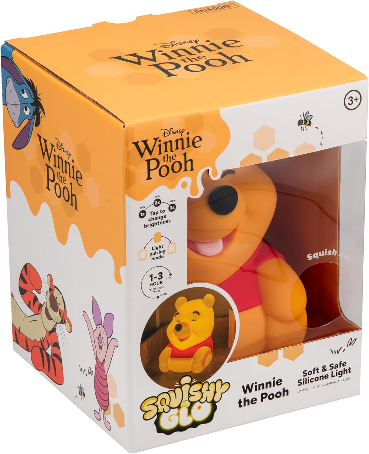 Paladone Disney Winnie the Pooh SquishyGlo Rechargeable Silicone Night Light, 15.5cm, 1–3 Hour Timer, 3 Brightness Levels, Officially Licensed
