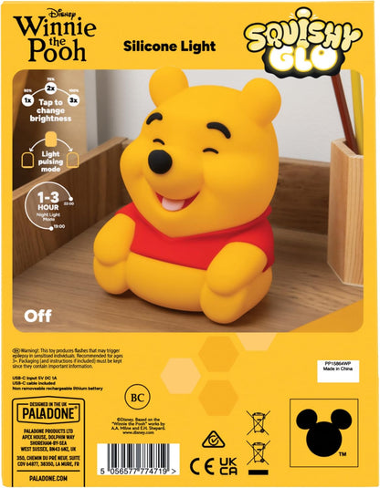 Paladone Disney Winnie the Pooh SquishyGlo Rechargeable Silicone Night Light, 15.5cm, 1–3 Hour Timer, 3 Brightness Levels, Officially Licensed