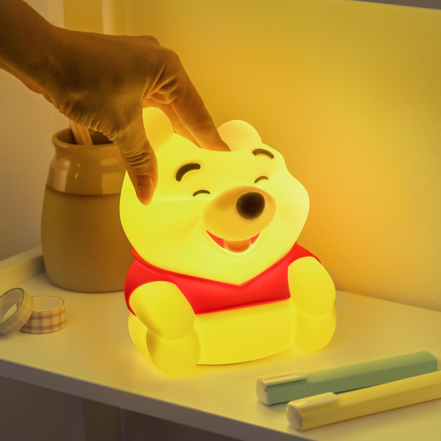 Paladone Disney Winnie the Pooh SquishyGlo Rechargeable Silicone Night Light, 15.5cm, 1–3 Hour Timer, 3 Brightness Levels, Officially Licensed