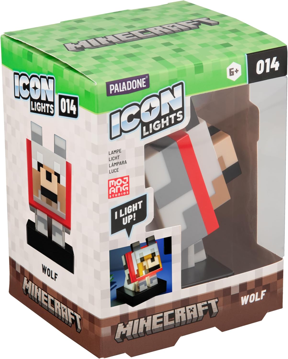 Paladone Minecraft Wolf Icon Light – 11cm Light‑Up Figure for Bedroom, Desk or Gaming Setup – Battery Powered