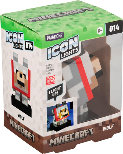 Paladone Minecraft Wolf Icon Light – 11cm Light‑Up Figure for Bedroom, Desk or Gaming Setup – Battery Powered