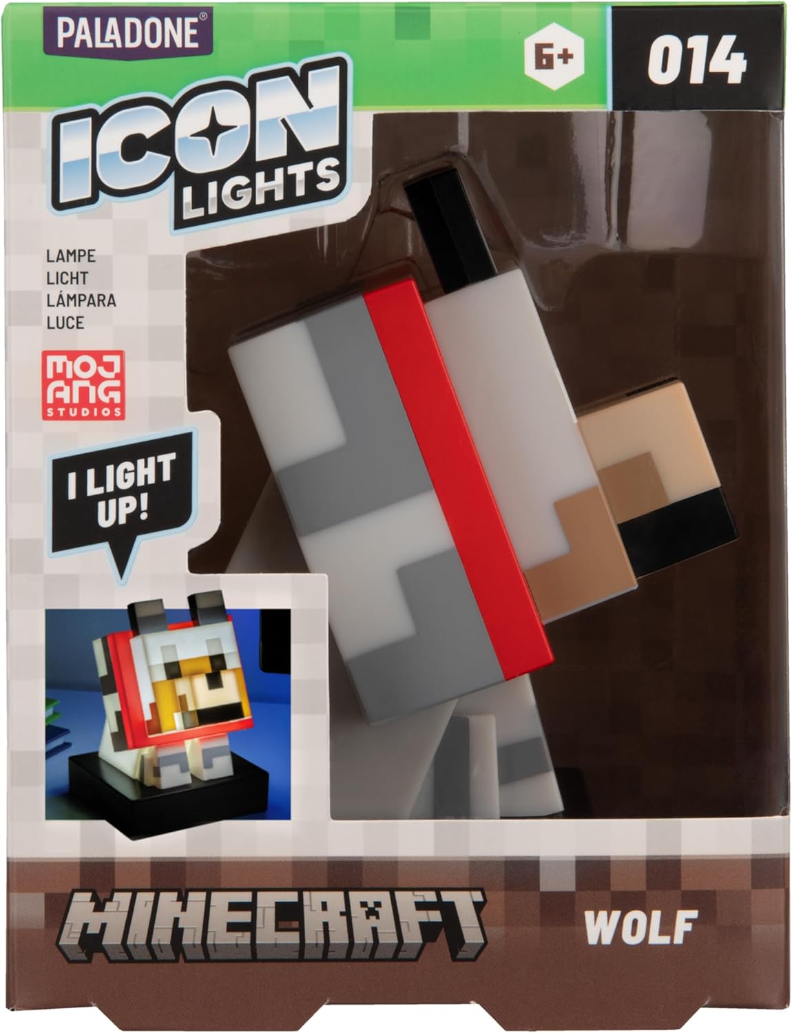 Paladone Minecraft Wolf Icon Light – 11cm Light‑Up Figure for Bedroom, Desk or Gaming Setup – Battery Powered