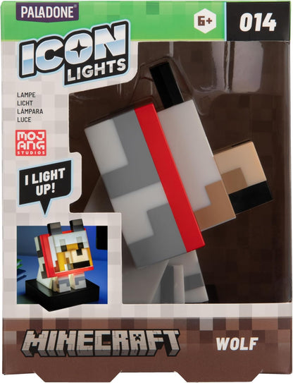 Paladone Minecraft Wolf Icon Light – 11cm Light‑Up Figure for Bedroom, Desk or Gaming Setup – Battery Powered