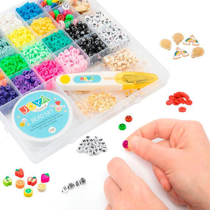 Joya Creative Clay Beads Bracelet Kit 4550+ | Fimo Beads Set | Bracelet Making for Girls | Katsuki - Smileys - Letter Beads - Charms - Fruit Beads - Includes Elastic Thread