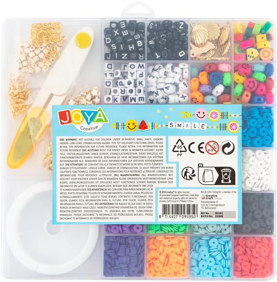 Joya Creative Clay Beads Bracelet Kit 4550+ | Fimo Beads Set | Bracelet Making for Girls | Katsuki - Smileys - Letter Beads - Charms - Fruit Beads - Includes Elastic Thread