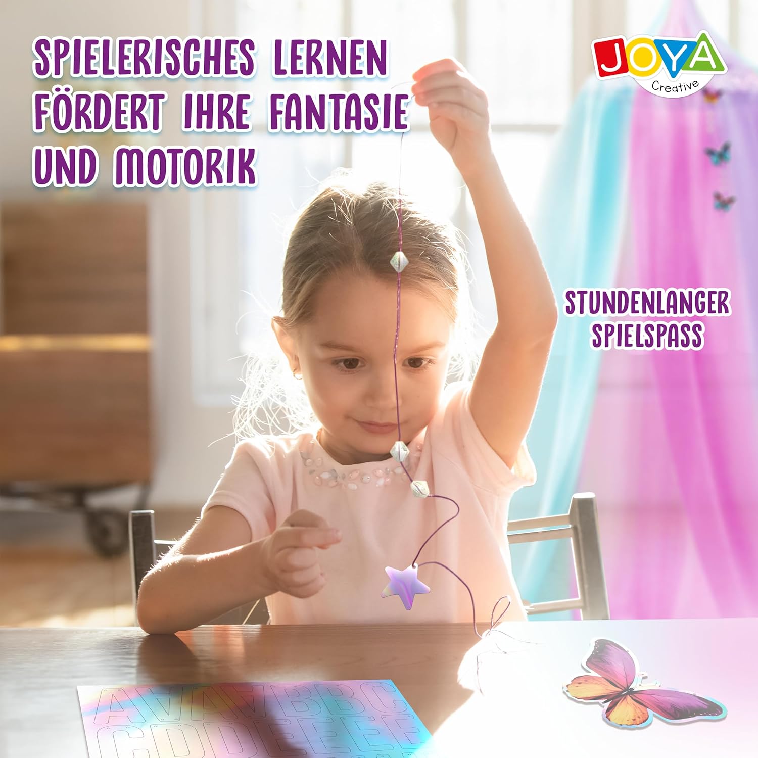 Bedhemel zelf vormgeven – 275-delige doe-het-zelfset met vlinders, diamanten en letters – droomhemel voor kinderkamer – muggennet, baldakijn, decoratie voor meisjes
