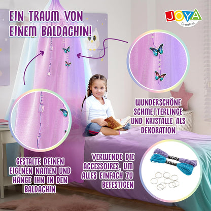 Bedhemel zelf vormgeven – 275-delige doe-het-zelfset met vlinders, diamanten en letters – droomhemel voor kinderkamer – muggennet, baldakijn, decoratie voor meisjes