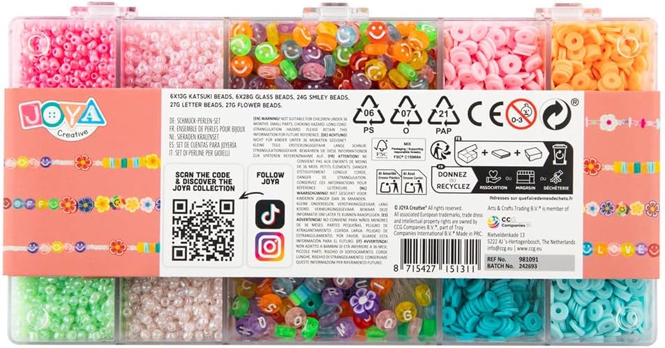 Jewelry Making Set – Beads Set for Kids and Adults – 15 Different Beads & Transparent Beading Wire – Katsuki Beads, Glass Beads, Smiley Beads, Letter Beads, Floral Beads – Bracelets