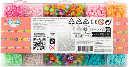 Jewelry Making Set – Beads Set for Kids and Adults – 15 Different Beads & Transparent Beading Wire – Katsuki Beads, Glass Beads, Smiley Beads, Letter Beads, Floral Beads – Bracelets