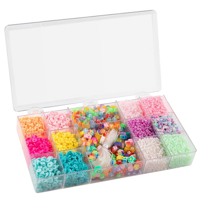 Jewelry Making Set – Beads Set for Kids and Adults – 15 Different Beads & Transparent Beading Wire – Katsuki Beads, Glass Beads, Smiley Beads, Letter Beads, Floral Beads – Bracelets