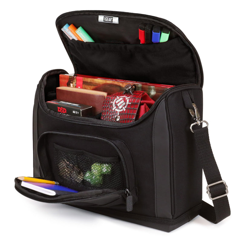 USA Gear Kompakte Reisetasche kompatibel mit Dungeons & Dragons Zubehör - Kleine DND Tasche für RPG Spieler mit Platz für Player’s Handbook, Charakterbögen, Würfel, Marker & Mini-Ausrüstung (Schwarz
