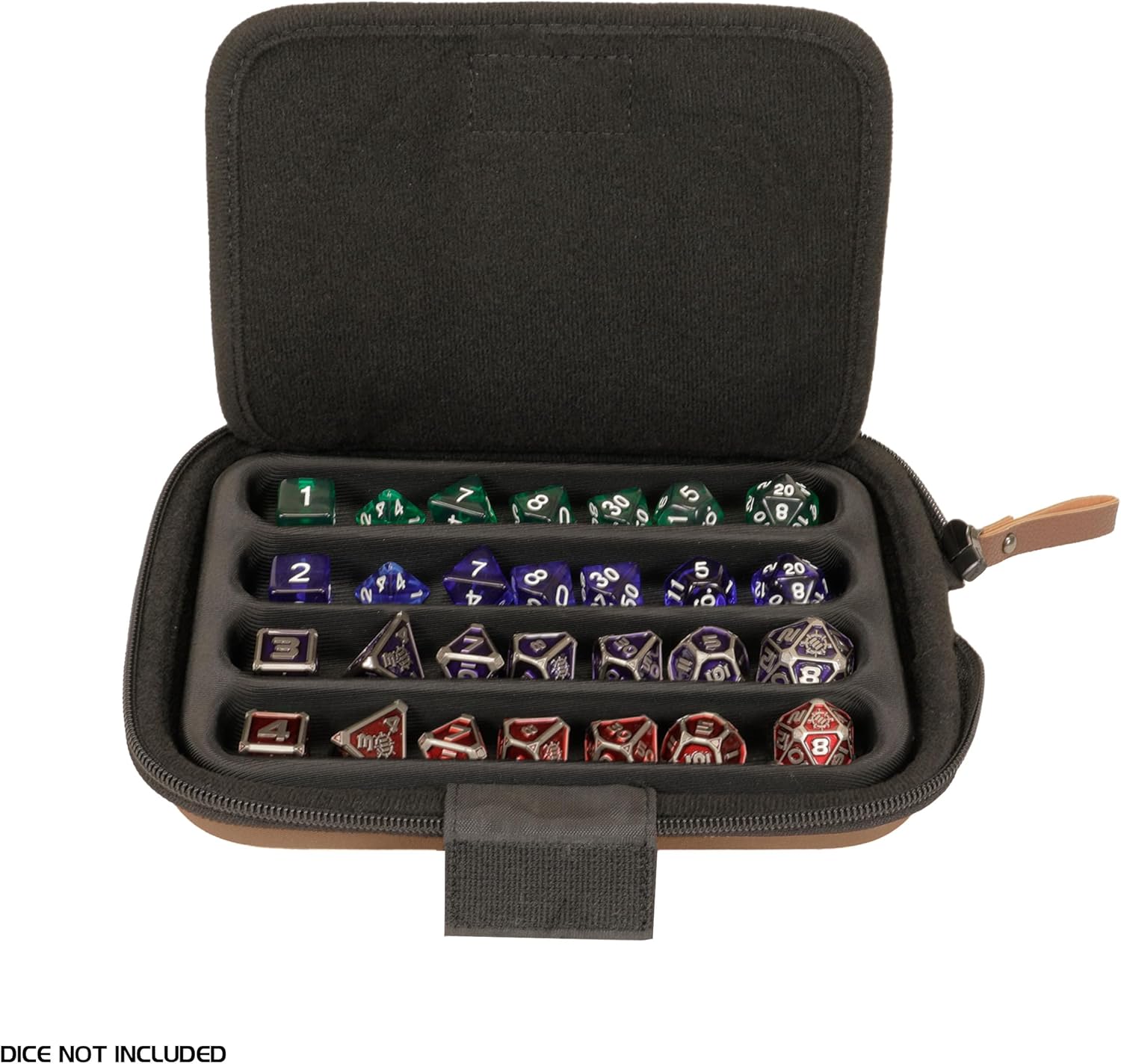 ENHANCE Designer Edition Würfeltablett – Würfel-Case & Würfelhalter für 28+ Würfel mit robuster Eva-Schale & Schutz – Würfelbrett mit herausnehmbarem Halter für DND & andere RPG Spiele (Bräunen