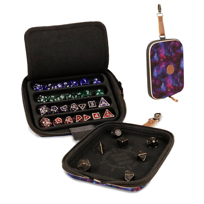 ENHANCE Designer Edition Würfeltablett – Würfel-Case & Würfelhalter für 28+ Würfel mit robuster Eva-Schale & Schutz – Würfelbrett mit herausnehmbarem Halter für DND & andere RPG Spiele (Galaxis