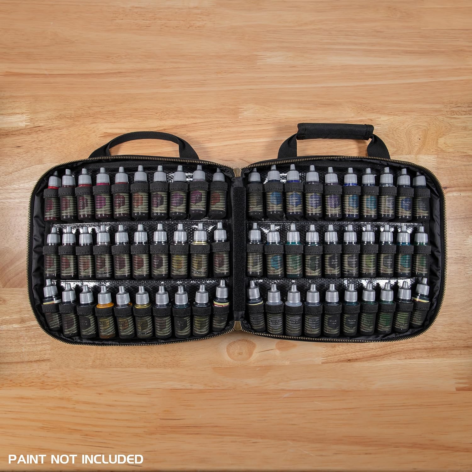 ENHANCE Custodia per Pittura Miniature - Valigetta con Slot per 60 Flaconi e 16 Pennelli, Organizer con Display a Galleria per Colori, Tracolla Comoda, Tappetino Lavabile e Superficie Facile da Pulire