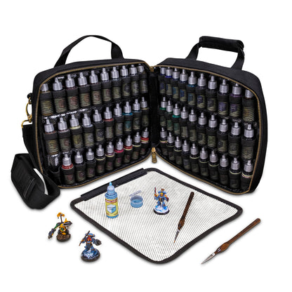 ENHANCE Custodia per Pittura Miniature - Valigetta con Slot per 60 Flaconi e 16 Pennelli, Organizer con Display a Galleria per Colori, Tracolla Comoda, Tappetino Lavabile e Superficie Facile da Pulire