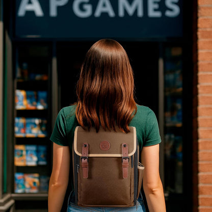 ENHANCE Designer Edition Kompakter MTG-Rucksack mit anpassbarem Innenraum für Magic: The Gathering, Lorcana & mehr - Zubehörfach für Würfelbeutel, Boosterpacks, Tag Tracker, Playmat-Fach (Bräunen