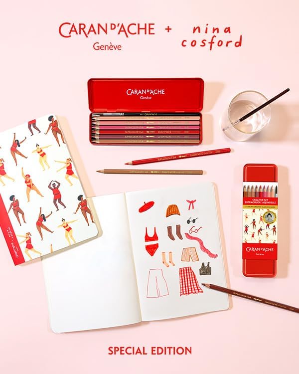 Caran d'Ache Drawing Book A5 200g/m2, Nina Cosford, Blank Ivory Paper, Sketchbook, 64 Pages, FSC Certified, Acid-Free, Artist Supplies, Drawing, Colouring, Square-Back Binding, Travel Artists, Art