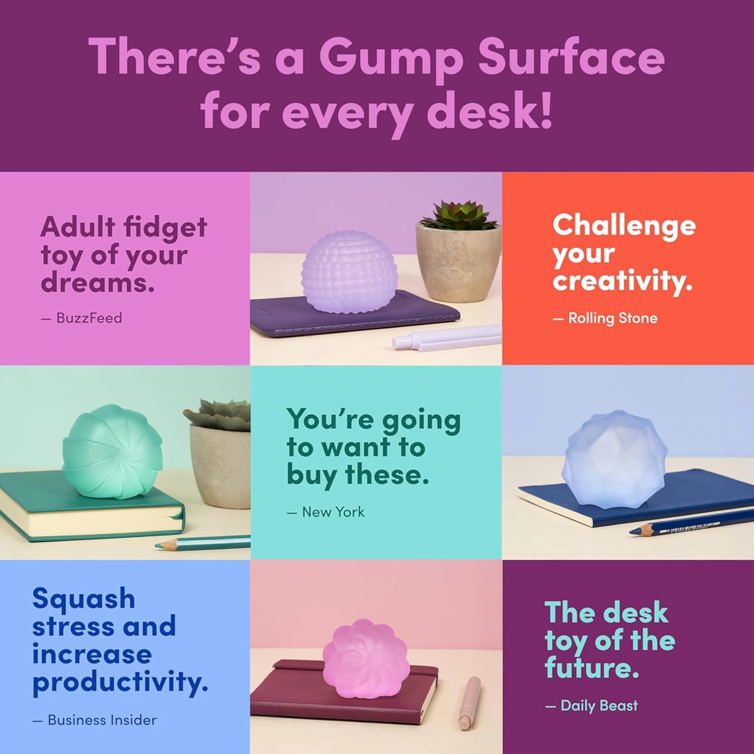 Gump Surface Gel-Filled Stress Ball | Ultra-Squishy Fidget Toy for Stress Relief & Focus | Anxiety Ball for Adults & Teens | Sensory Squeeze Toy | Warm Mix 2 Pack